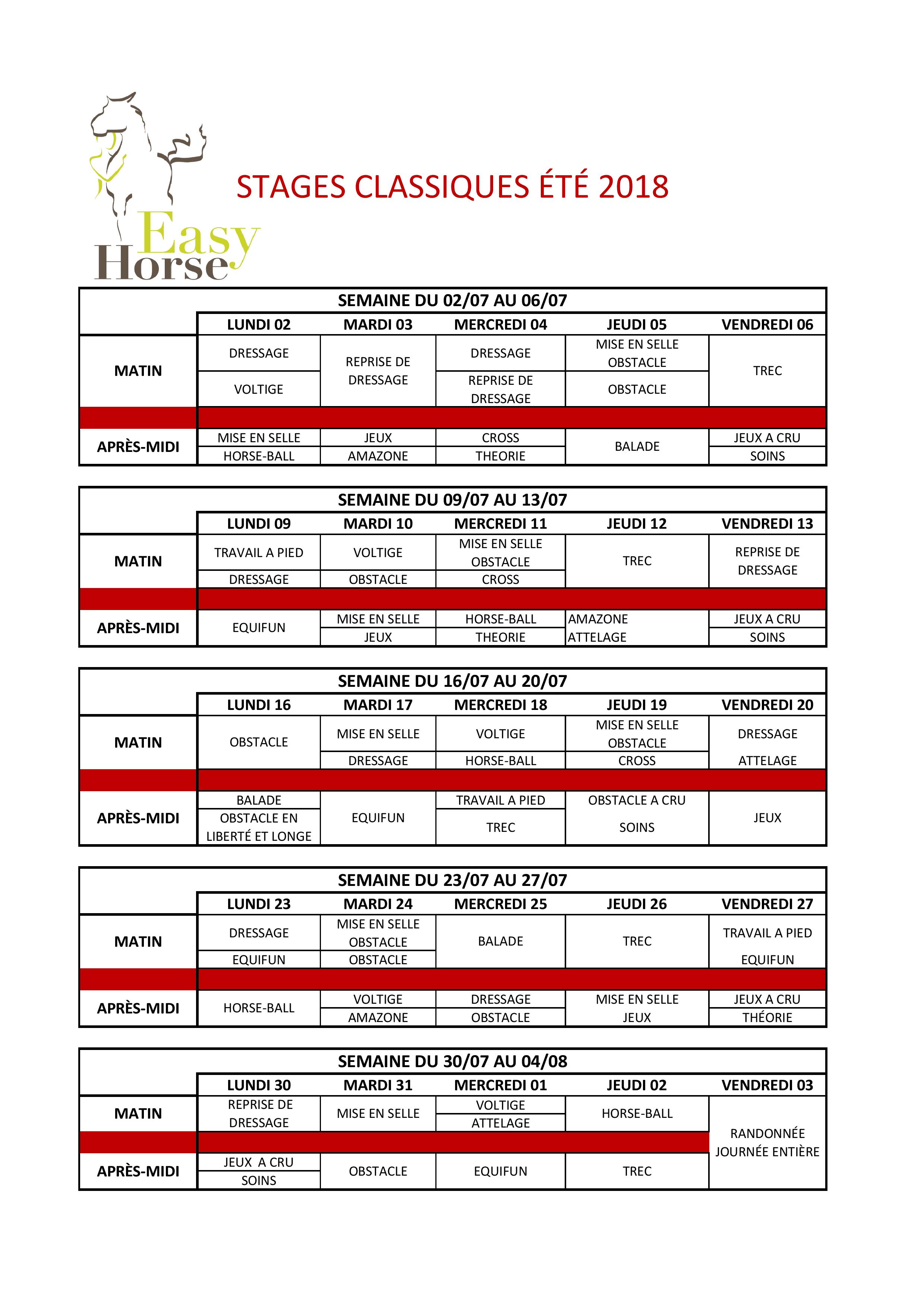 stages été 2018, Easy horse